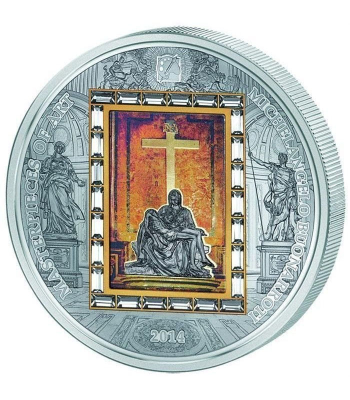 Thumbnail: Pieta - Michelangelo 3oz Silver Coin + 1/4 oz Gold Bar $20 Cook Island 2014