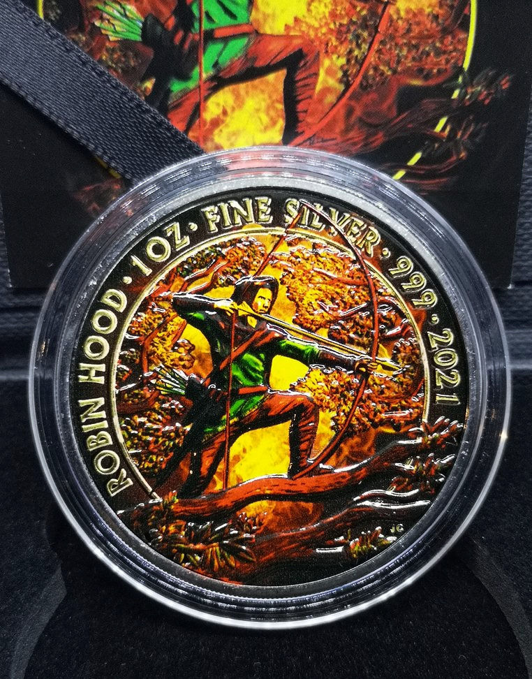 Miniatura: 2021 1 oz £2 GBP Srebro UK Wielka Brytania Mity i legendy Robin Hood w ogniu