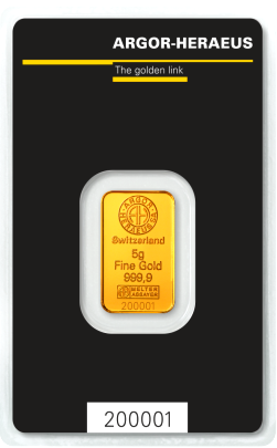 Miniatura: Sztabka złota Au999,9 Heraeus / Argor-Heraues - 5g Kinebar