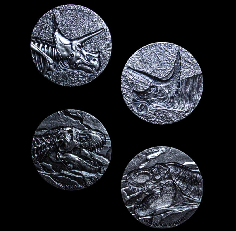 Miniaturbild: TRICERATOPS Legend of Lost Dinosaurs Set 2 x 2 Oz Silver Coins 10000F Chad 2024