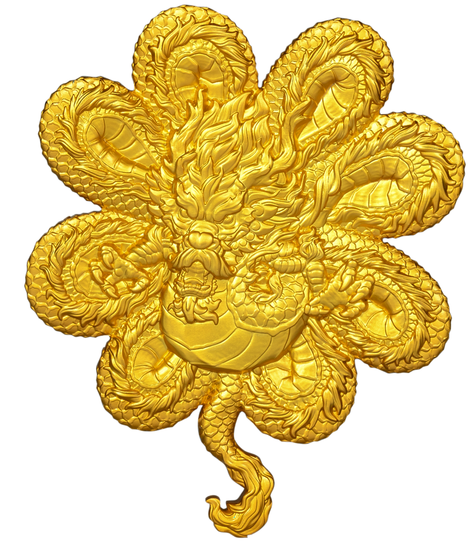Four Leaf Clover Dragon 1 oz Fine Silver Coin - Gold Glided - Chad 2023