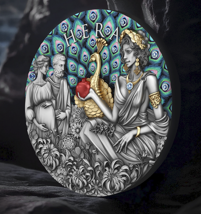 Miniature : HERA - Divine Beauty Series - 2 Oz .999 Silver Coin with Cristals $5 Niue 2025