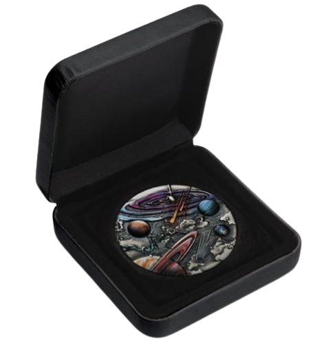 Thumbnail: Universe Starry Sky And Planets 5oz Silver Antiqued Coloured Coin $5 Tuvalu 2024