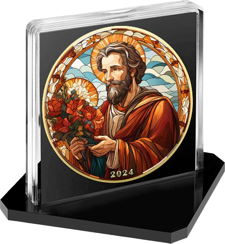 Thumbnail: SAINT JOSEPH Holy Stained Glass 1 Oz Silver Coin 1$ USA 2024