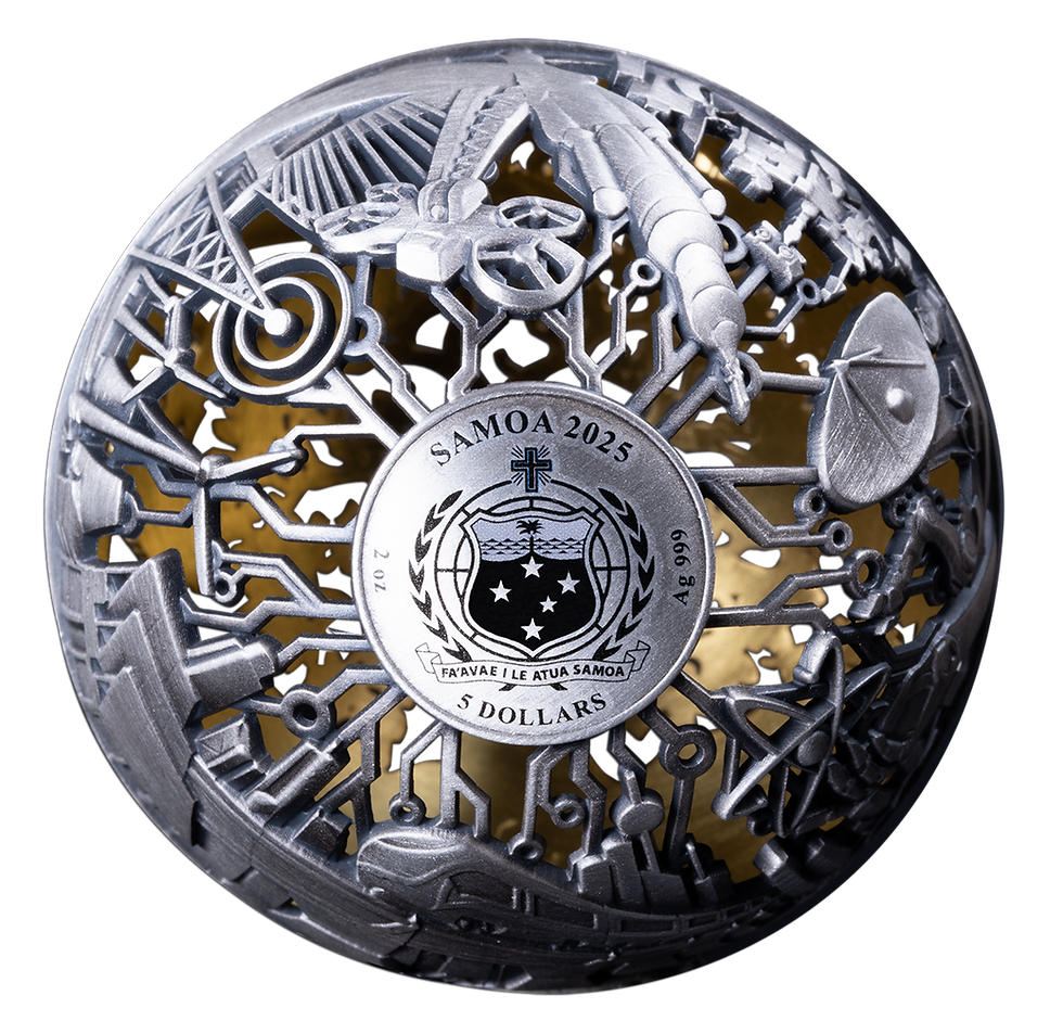 Miniaturbild: NATURE AND TECHNOLOGY 2 Oz Silver Filigree Spherical Coin $5 Samoa 2025