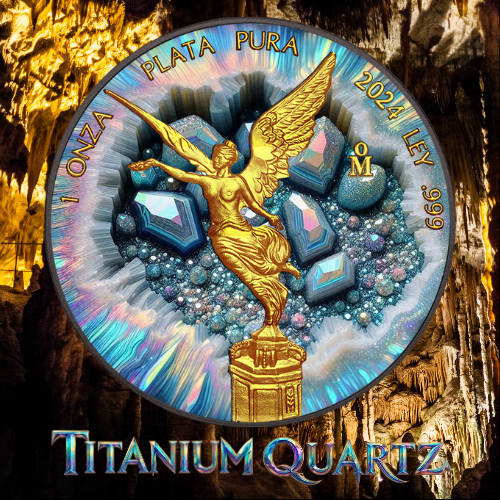 TITANIUM QUARTZ: Crystal Cavern Series 1 Oz Silver Coin Mexico 2024