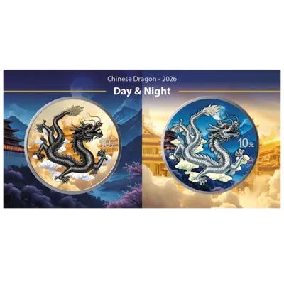 Thumbnail: CHINESE DRAGON Day & Night Set 2x 30g Silver Coin 10 Yuan China 2026