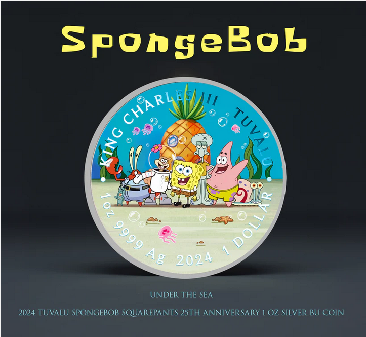 Miniature : Perth Mint 25th Anniversary SpongeBob Squarepants .999 silver $1 Tuvalu 2024