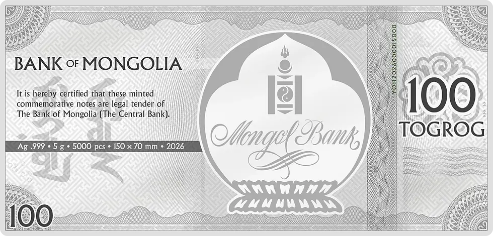 Miniatura: HORSE Lunar Collection 5g Silver Note 100 Togrog Mongolia 2026