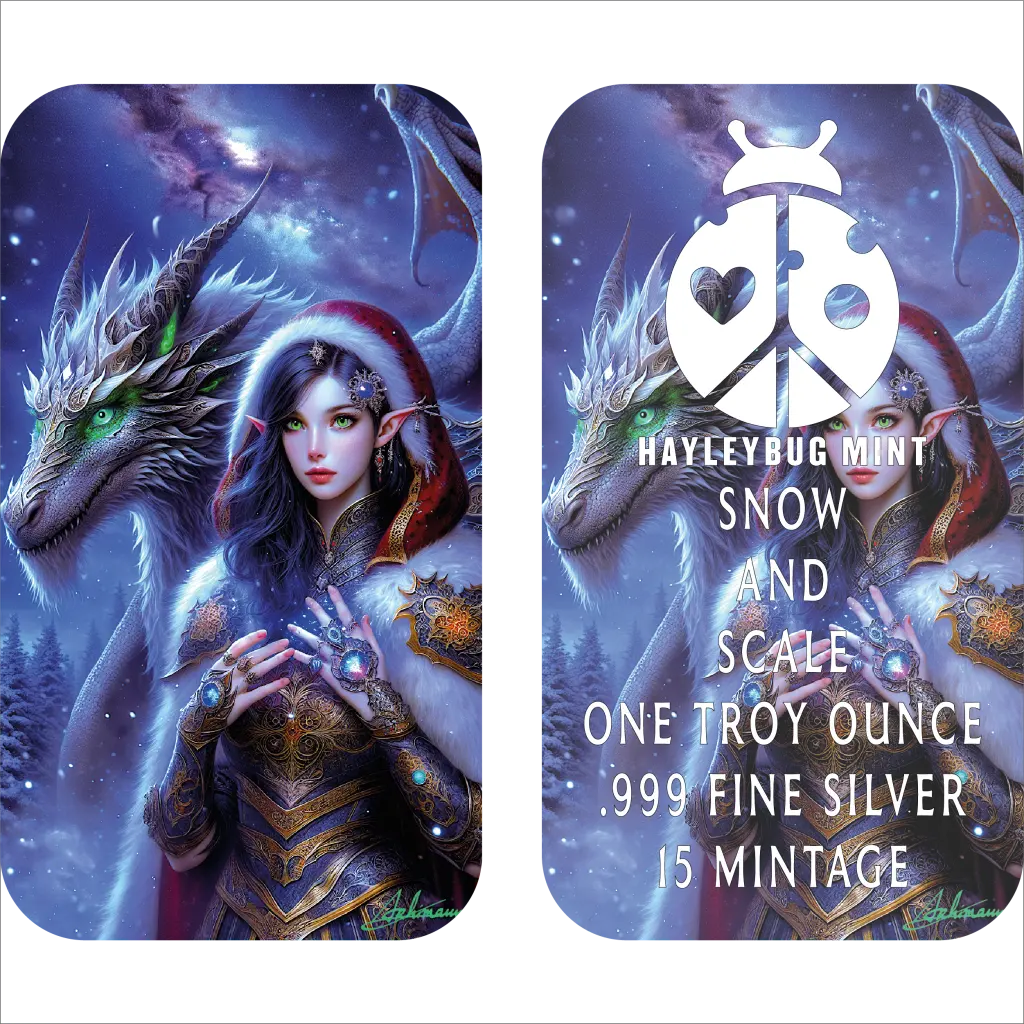 SNOW AND SCALE By HayleyBug Mint 1 oz .999 Silver bar
