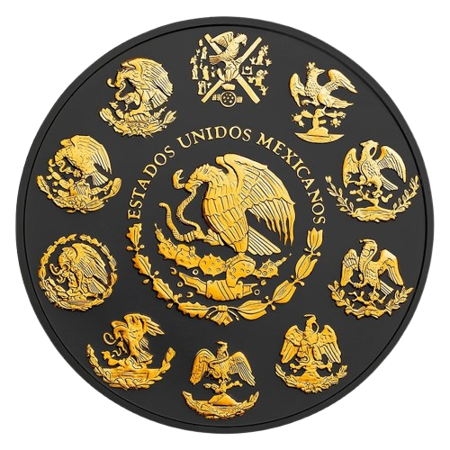 Miniatura: 2023 1 oz Mexican Libertad Golden Aztec Calendar Black Platinum 24k Gold Gilded