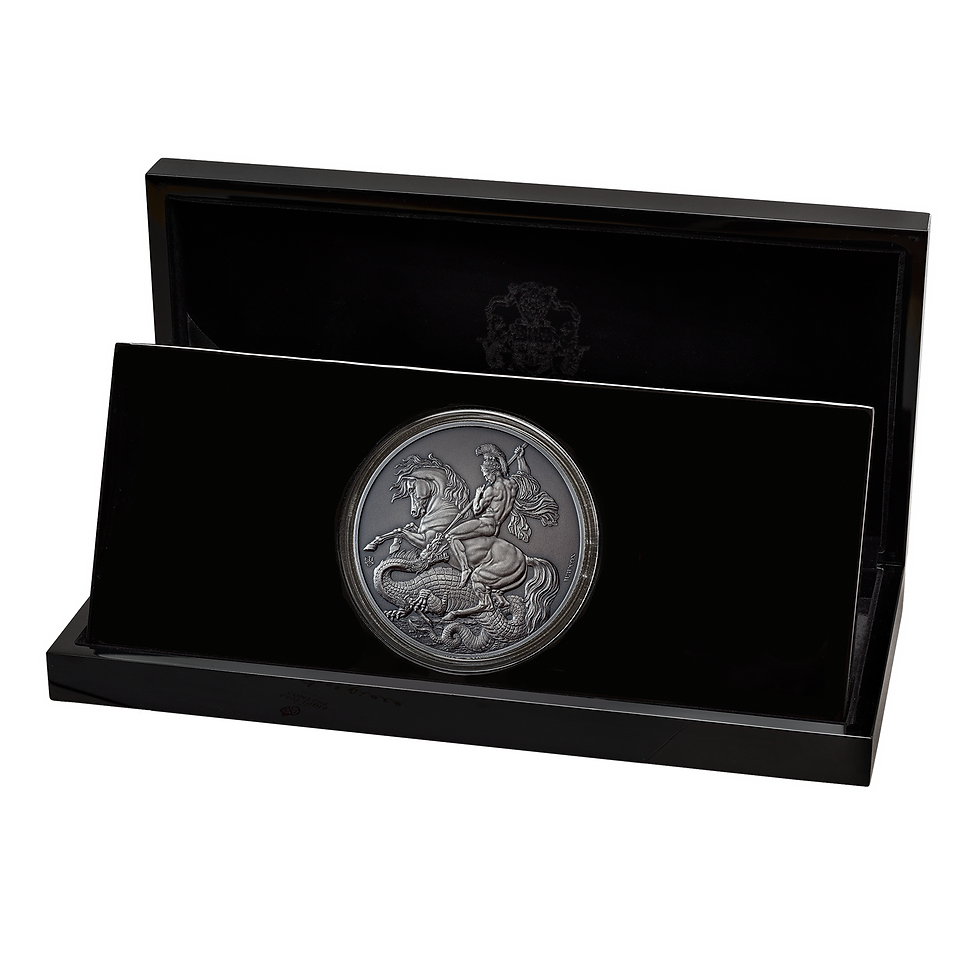 Miniatura: 2023 St. Helena Masterpiece St. George & the Dragon Antiqued 1 Kilo Silver Coin