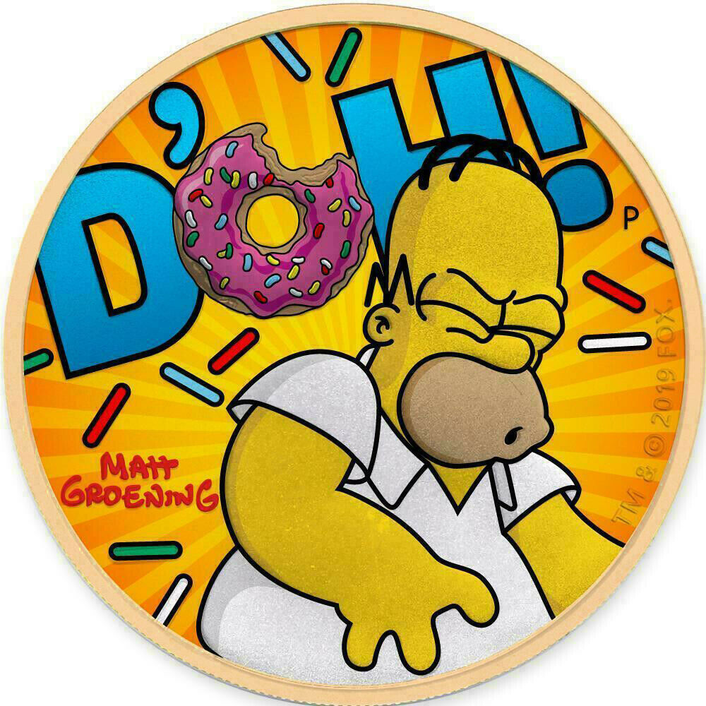 Tuvalu 2019 - The Simpsons - Homer Simpson - D´oh! - Yellow - silver coin 1 oz