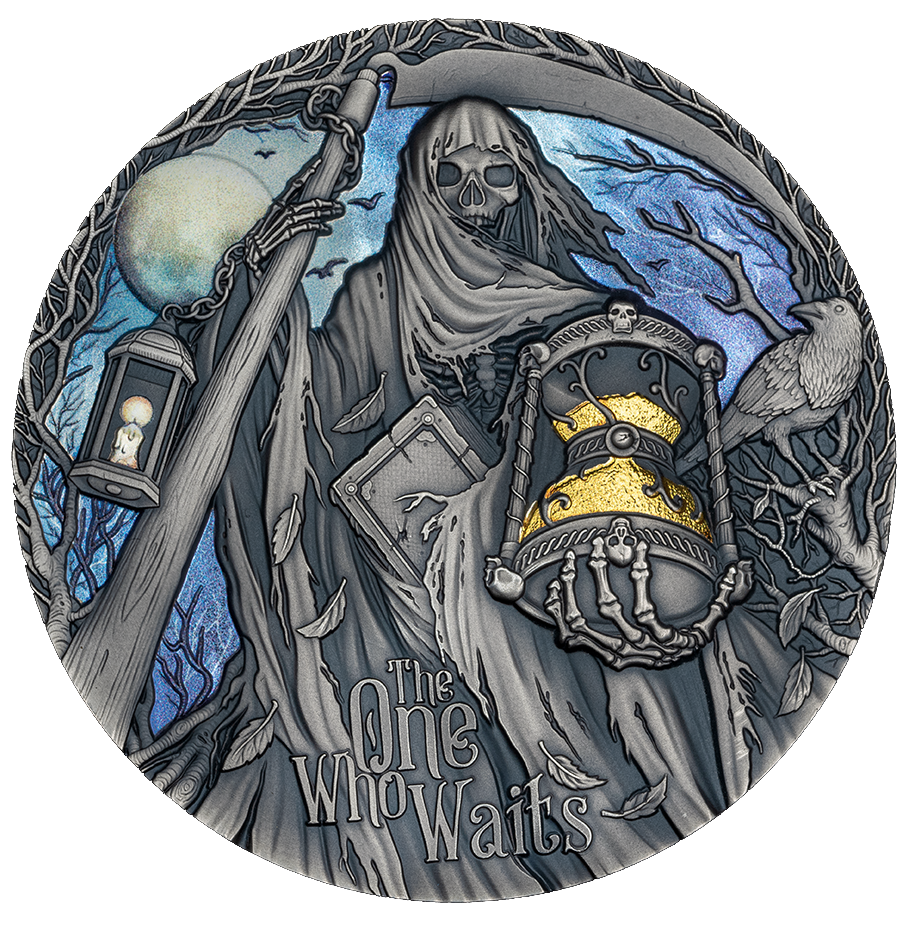 Thumbnail: THE ONE WHO WAITS Figures Of Death 2 Oz Silver Coin 2000 Francs Cameroon 2024