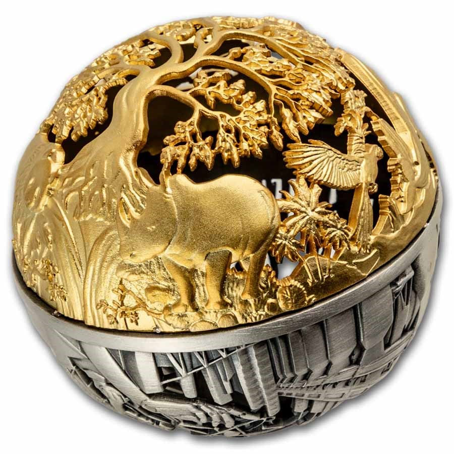 Miniatura: NATURE AND TECHNOLOGY 2 Oz Silver Filigree Spherical Coin $5 Samoa 2025