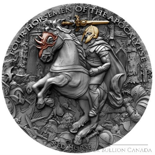 RED HORSE Quattro Cavalieri Dell&#39;Apocalisse 2 Oz Moneta Argento 5 $ Niue 2019