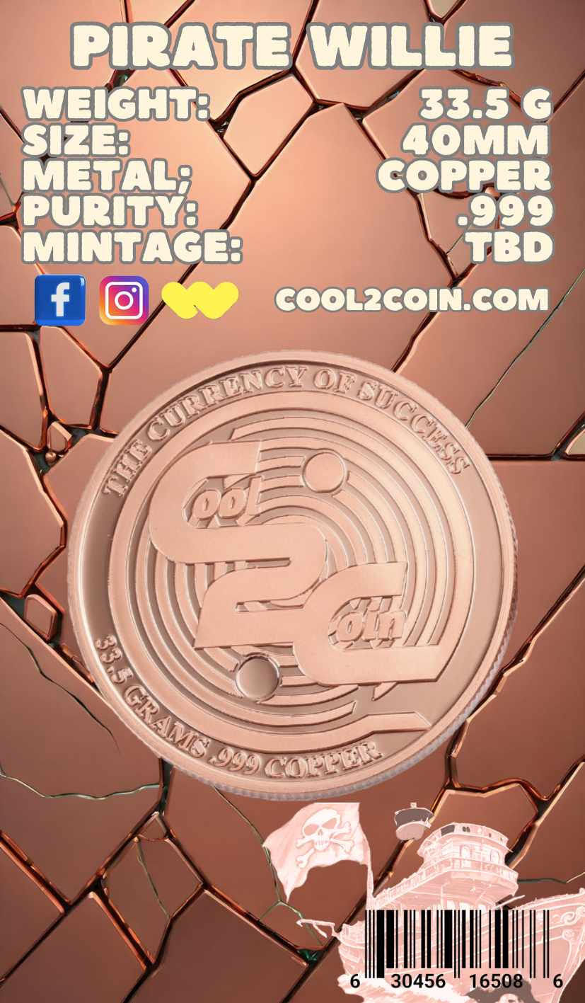 Miniatura: Pirate Willie Colorized 33.5g Copper Round in Card