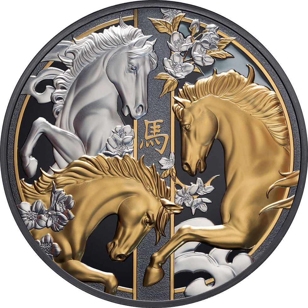 Thumbnail: Lunar Year of the Horse Black Proof - 5oz .999 Silver Coin - 10$ Niue 2026