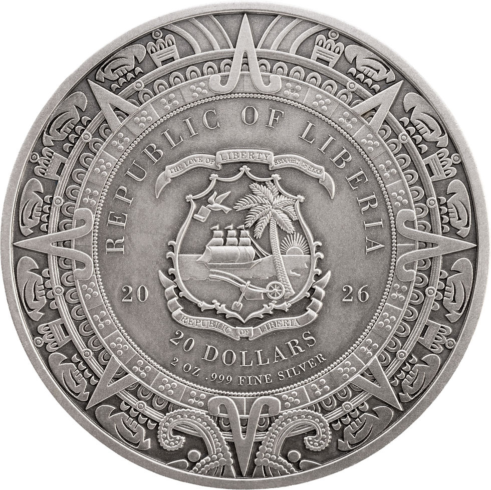 Miniatura: Xipe Totec: Aztec Heritage series - 2oz .999 High Relief Silver 20$ Liberia 2026