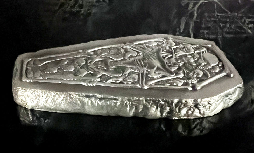 Miniatura: Life of a Pirate Coffin Shaped Poured 2 x 93g Silver Bar Antiqued and Black Ice
