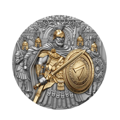 Miniatura: LEONIDAS Legendary Warrior series 2oz .999 High Relief Silver Coin $5 Niue 2025