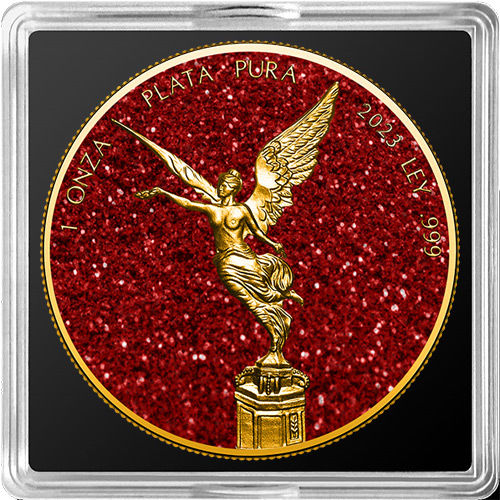 Miniature : RUBY Precious Gemstones Libertad 1 Oz Silver Coin Mexico 2023