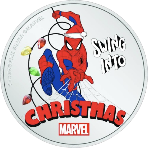 Miniatura: Spider Man Marvel Season’s Greetings 2024 1oz Silver Coin – Niue – Agoro