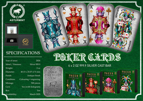 2024 - The Joker - Poker Cards - 2 oz 999.9 silver cast bar | Gold