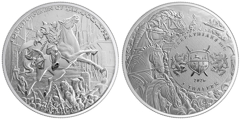 Thumbnail: Black HORSE: Four Horsemen of the Apocalypse - 1oz .999 Silver 5 Thalers Bullion
