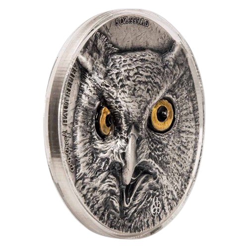 Miniatura: 2021 Ivory Coast DeGreef Signature Edition Owl Antiqued 2 x 5 oz Silver Coin Set