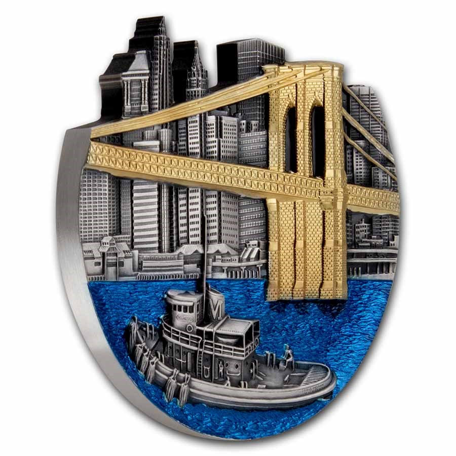 Miniature : BROOKLYN BRIDGE World Famous Bridges Shaped 5 Oz Silver Coin 5000 Francs Congo 2