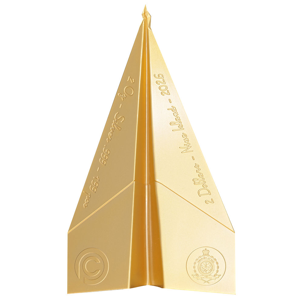 Miniatura: PAPER AIRPLANE Special Edition Gilded Folded Dreams 2oz Silver Coin 2$ Niue 2026