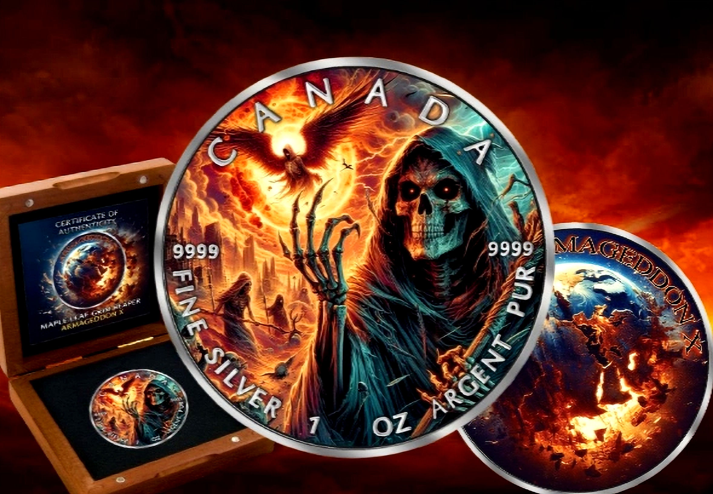 GRIM REAPER Death Maple Leaf Armageddon X - 1 Oz Silver Coin 5$ Canada 2025