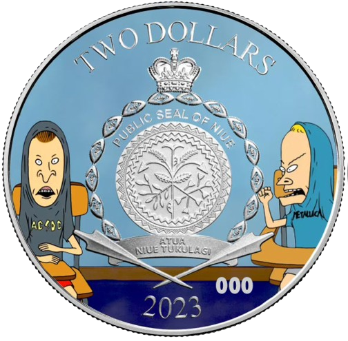 Miniatura: Beavis & Butthead Headbanger Edition 1 oz .999 Silver Coin $2 Niue 2023