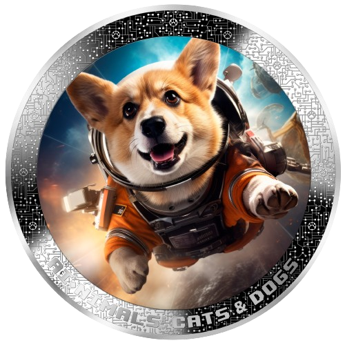 Astronaut Dog: AI-NIMALS - Cats & Dogs 1oz .999 Silver Coin Cameroon 2025