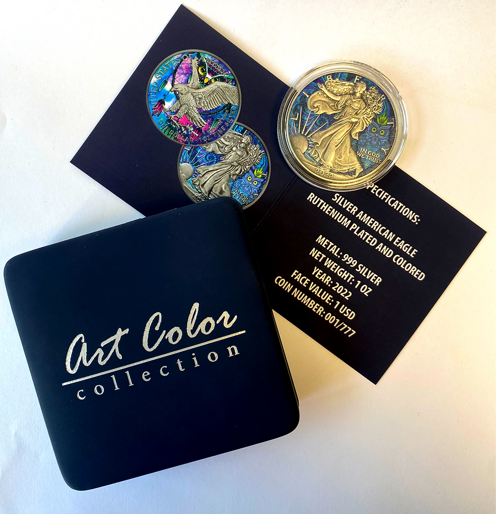 Miniatura: THE OWL Spirit Animal 1oz .999 Silver $1 American Eagle Colorized 2022