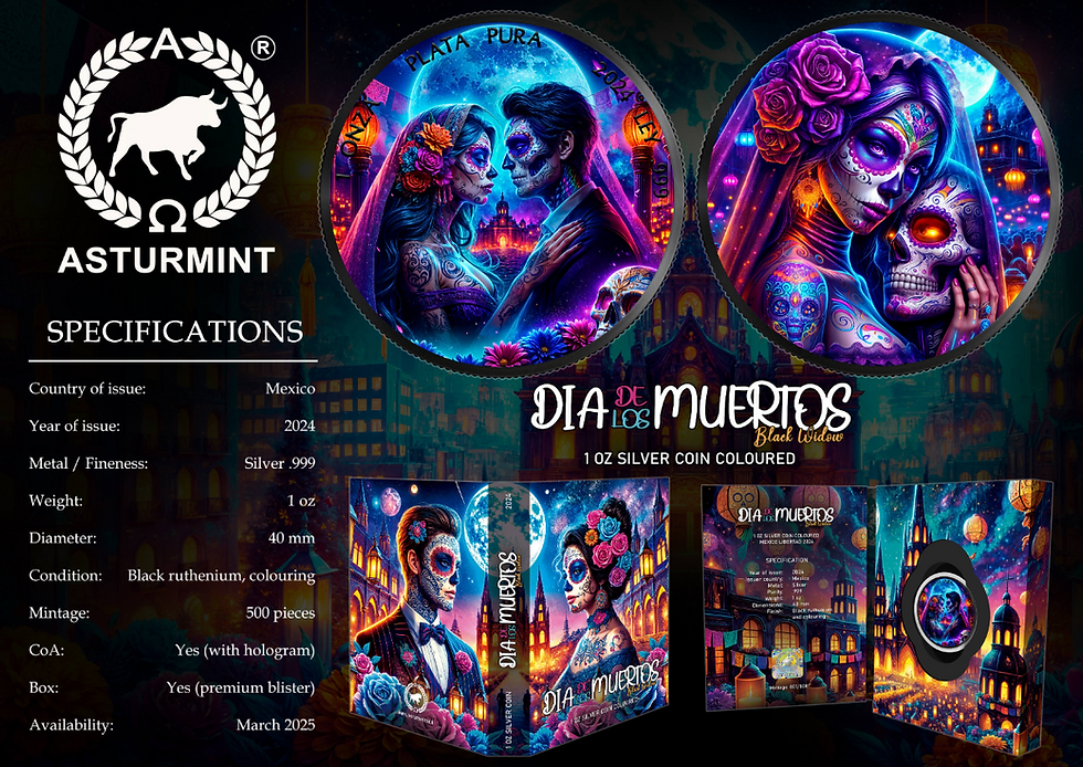 Miniaturbild: Dia de los Muertos Black Widow Edition 1 oz Silver Coin Mexico Libertad 2024