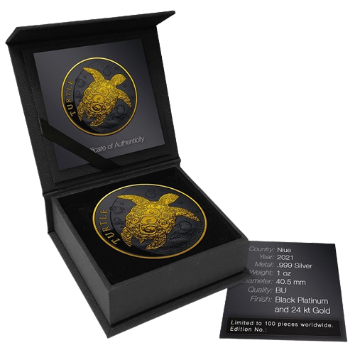 Miniatura: 2021 1 uncja Niue Silver Hawksbill Turtle Black Platinum Gold pozłacana moneta
