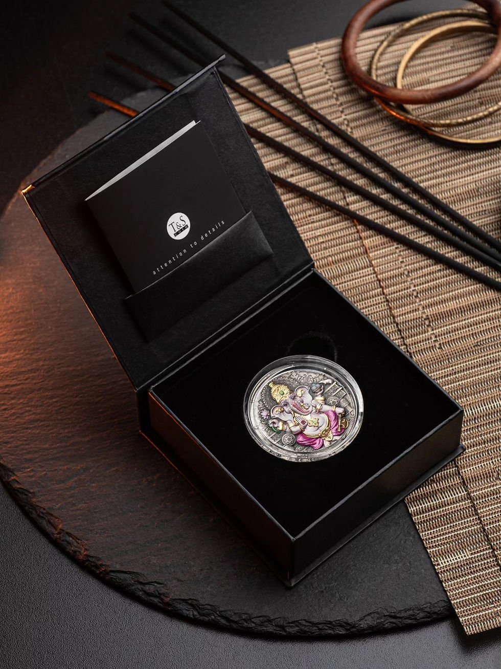 Miniature : GANESHA - Hindu Pantheon - 2oz .999 High Relief Silver Coin  5$ Niue 2025