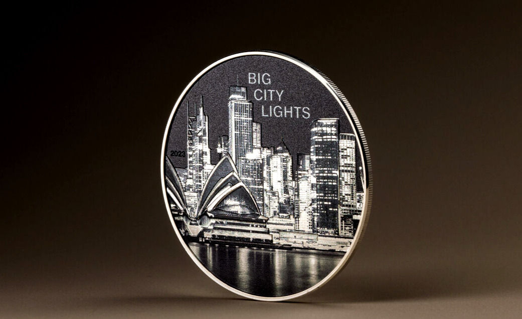 SYDNEY Big City Lights 1 Oz Silver Coin 5$ Cook Islands 2023