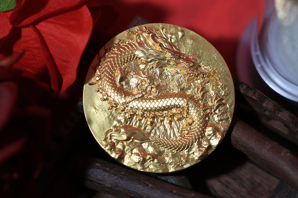 NINE DRAGON: FIRE DRAGON Gold Glided 5 Oz Silver Coin 18888 Francs Chad 2024