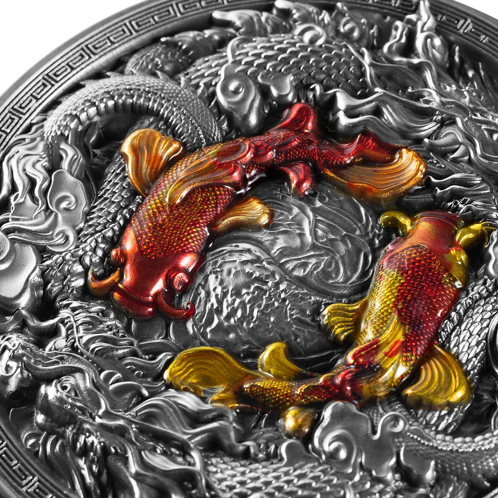 Miniatura: Koi and Dragons 2 oz 999 Fine Silver Coin – Chad 2023 – 10000 Francs CFA
