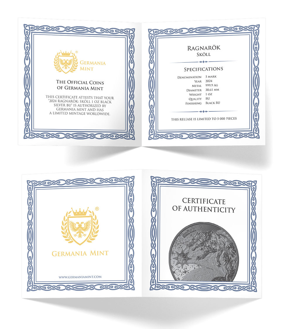 Miniatura: Ragnarok: Skoll 1 oz 999.9 Black Silver BU 5 Mark germania 2024