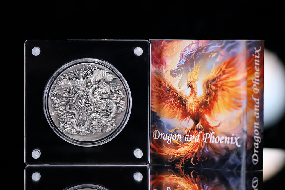 Miniatura: Double Dragon and Phoenix 1.8oz .999 Silver coin 1118 Francs CFA Gabon 2024