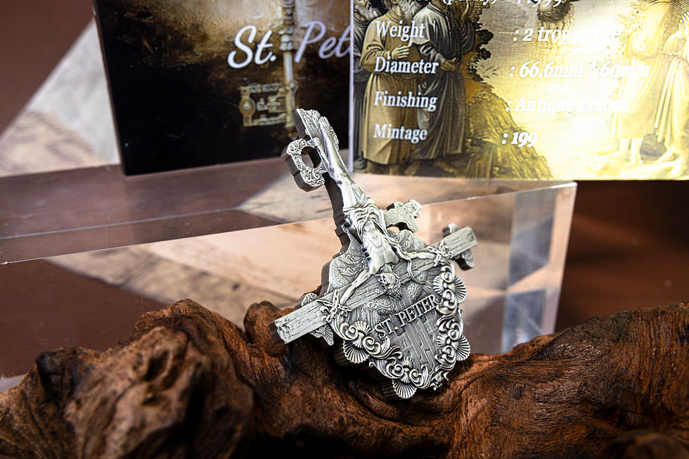 Crucifixion of St Peter - 12 Apostles Series 2oz Antiqued Silver - Cameroon 2025