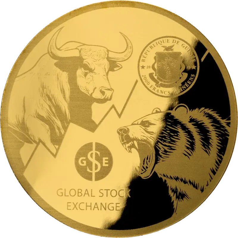 Miniatura: Global Stock Exchange – Asia Edition - 5 x 1g 999.9 Gold 2000 Francs Guinea 2025