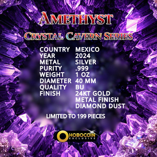 Thumbnail: AMETHYST: CRYSTAL CAVERN SERIES - 1 Oz .999 Silver Coin - Mexico Libertad 2024