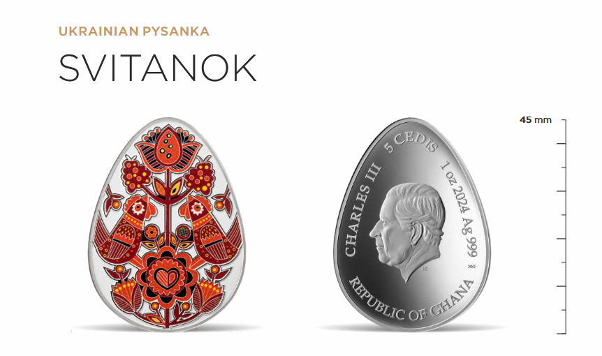 Miniatura: COA 007 Svitanok Ukrainian Pysanka 1 oz Proof-like Silver Coin Ghana 2024