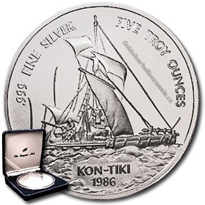 KON-TIKI メダル 1986年 5トロイオンス 1986 SAMOA UK British KON-TIKI EXPEDITION Vintage Silver $25