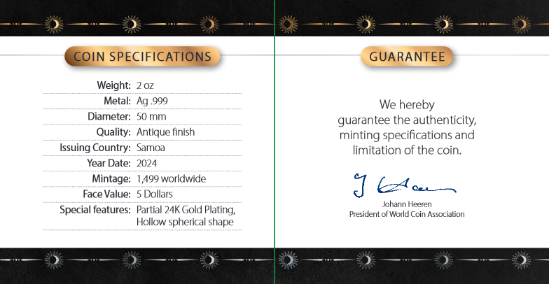 Miniatura: SUN AND MOON Filigree Spherical 2 Oz Silver Coin Samoa 2024